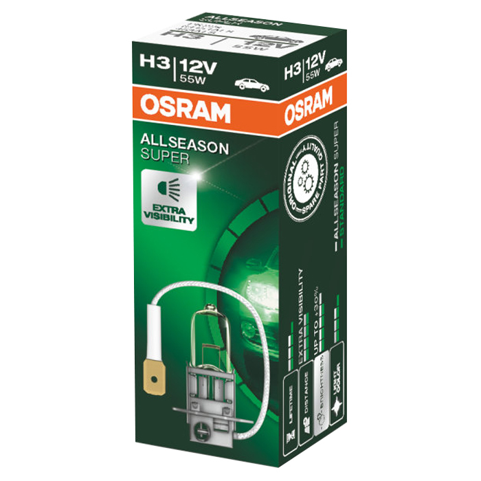 Автолампа H3 "Osram", Allseason Super +30%, 12V, 55W, 3200K