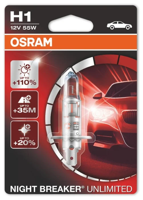 Автолампа H1 "Osram" Night Breaker Unlimited +110%, 55W, блистер