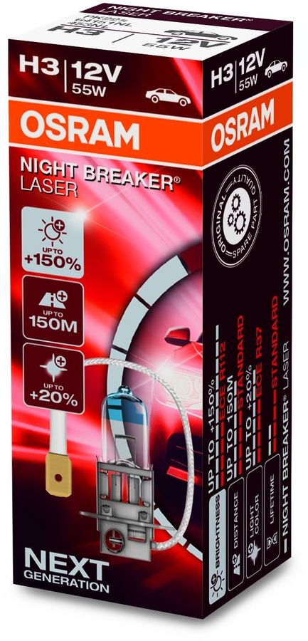 Автолампа H3 "Osram", Night Breaker Laser, +150%, 12V, 55W